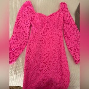 Lilly Pulitzer Vibrant Pink Long Sleeve Lace Dress